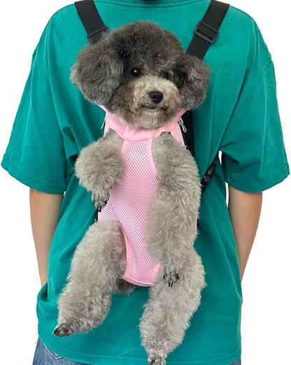 Pet Dog Carrier Backpack, Portable Breathable Mesh Chest Carrier, Polyester Woven Double Shoulder Pet Bag for Outdoor Adventures (Pink, X-Large)