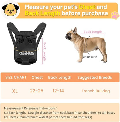 Inspack Dog Backpack Carrier/Cat Carrier, Adjustable Pet Front Carriers Travel Bag for Puppy Medium Dogs, Legs Out, Soft Ventilated Doggie Chest Carry Backpacks for Hiking/Camping, 10-16 lbs, Black