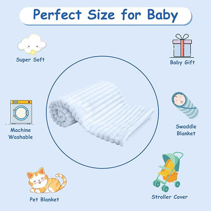 Soft Fleece Baby Blanket Ultra Cozy Blue Baby Blankets for Boys Warm and Lightweight Infant Toddler Newborn Receiving Gift with Reversible Stripes for Crib Stroller, 30x40 Inch, Light Blue