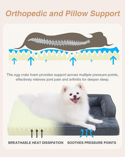 KSIIA Washable Dog Bed Medium Size Senior Dog, Orthopedic Warm Soft Pet Sofa Waterproof Pet Couch with Sides, Non-Slip and Egg-Crate Foam Beds with Removable Cover, 29x18Inch, Dark Grey