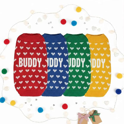 Custom Knit Sweater for Dogs and Cats, Personalized with Name and Heart, Soft and Cozy Holiday Pet Wear, Ideal for Winter Days, Special Occasions, and Valentine's Gift