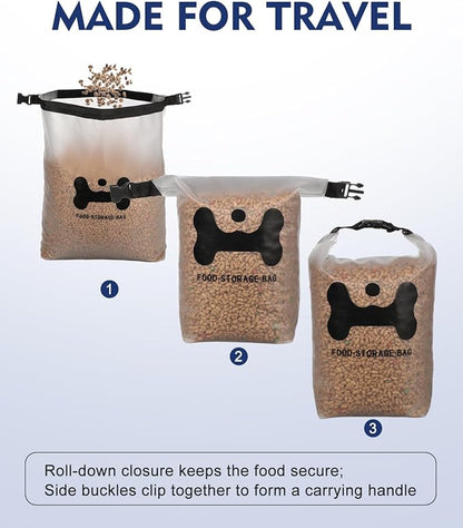 ANVS Silicone Pet Food Storage Bag,30-Cup Dog Food Travel Bag with 2PCS Collapsible Bowls, Perfect for Camping Trip, Dog Boarding, Weekend Getaways and Travel