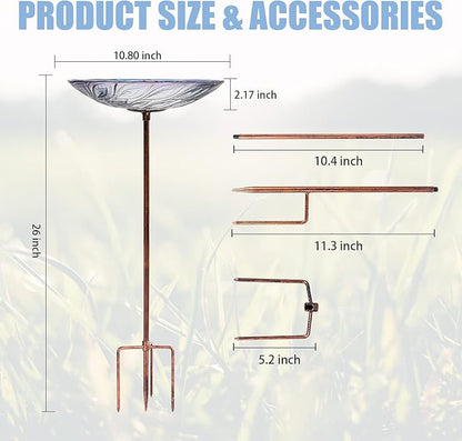 VCUTEKA Glass Bird Bath Outdoor BirdBath Garden Bird Feeder with Metal Stake