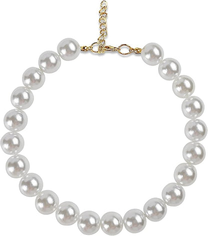 Chunky Pearl Dog Collar(0.55 Inch) for Small Dogs Cats, Adjustable Beaded Dog Collar Imitation White Pearls, Elegant Dog Jewelry Girl Accessories for XS Extra Small Dogs Necklace