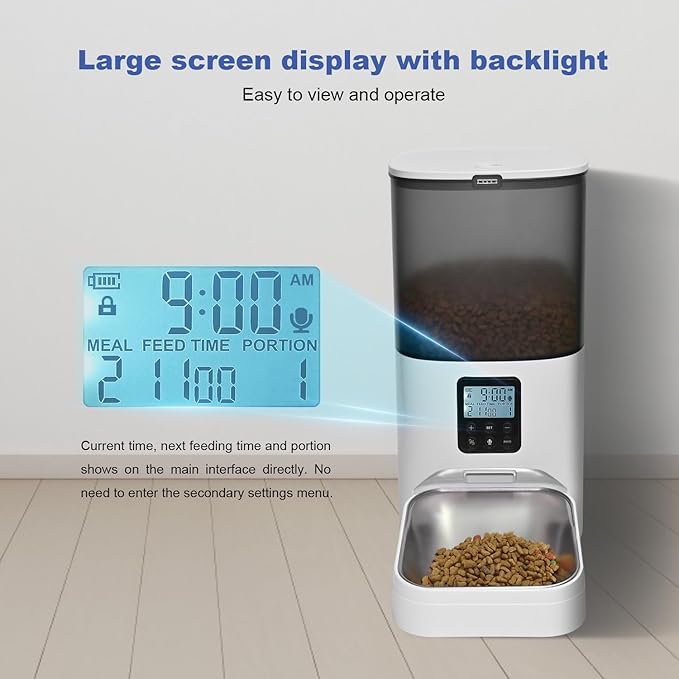 Automatic Cat Feeder, 6L Cat Food Dispenser with 10s Voice Recorder, Pet Feeder up to 8 Meals per Day, Timed Feeder with Dry Food Sealed Ring