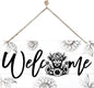 Welcome Sign for Front Door, Welcome Decor Wooden Hanging Sign, Highland Cow and sunflowers Pattern Wall Signs, Rustic Funny Wooden Outdoor Front Door Hanging Decoration 13.8X6.9 inches