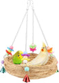 Hypeety Natural Handwoven Straw Nest Bed Large Bird Swing Toy with Bells for Parrot Cockatiel Parakeet African Grey Cockatoo Macaw Budgie Canary Lovebird Cage Perch (A)