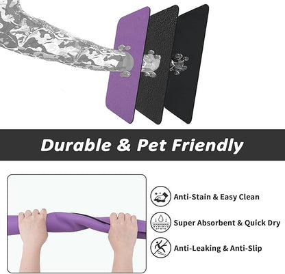 Dog Food Mat - Absorbent Cat Mat for Food and Water, No Stains Pet Feeding Bowl Mat, Easy to Clean Pet Placemats, Quick Dry Dog Water Dispenser Mat for Messy Drinkers | Purple 18"x34"