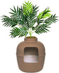 Good Pet Stuff Hidden Litter Box Planter, Decorative Cat Litter Enclosure with Carbon Filter, Artificial Plant, Easy Clean, Removable Liner, Round Style, Essentials Kit, Chestnut Brown