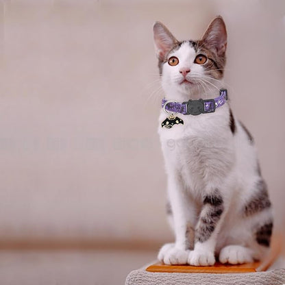 Halloween Cat Collar, Cotton 2 Pack Cat Collar with Bells, Breakaway Collars for Girl Boy Cats Kittens, Halloween Purple