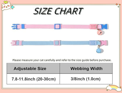 Elastic Cat Collar 2 Pack of Safety Quick Release Cat Collars with Bell Anti-Suffocation Kitten Puppy Collars(Pink+Blue)
