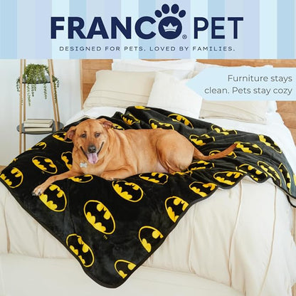 Franco Pet Batman DC Comics Bat Shield Logo Super Soft Cozy Waterproof Sherpa-Backed Blanket Throw for Large Dogs, Couch/Bed/Car, 50x60 (Officially Licensed Product)