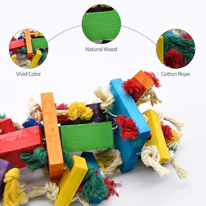 RUBY.Q Large Parrot Toy, 20in Bird Parrot Toy, Multicolored Natural Wooden Bird Chewing Toys for Large Macaws, African Grey and a Variety of Amazon Parrots