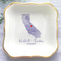 Custom State Location Map Engaged Ring Dish, Ring Holder Dish Engagement Gift, Jewelry Tray Gifts for Newly Engaged Couple, Trinket Dish for Her Bride Wife Bestie