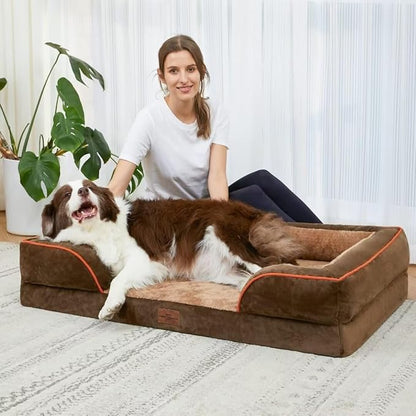 Comfort Expression Orthopedic Dog Bed for Large Dogs 36x27 Inch, Waterproof Supportive Egg Crate Foam Large Pet Bed with Removable Bolsters, Dog Couch with Washable Cover & Non-Slip Bottom, Brown