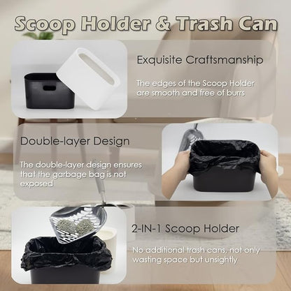 Heavy-Duty Metal Cat Litter Scoop with Holder, Aluminum Cats Litter Scooper Captures All Clumps, Kitty Metal Scooper and Holder (White)