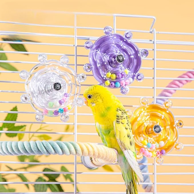Parakeet Toys, Small Parrot Rotating Interactive Training Toy, Parakeet Cage Accessories, Budgie Toys, Cockatiel Toys, Lorikeets Toy, Love Bird Toys,Conure Toys,Bird Toys for Parrots (Yellow)