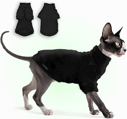 Fleece Sphynx Cat Clothes Soft Hairless Cat Clothes Pullover Cat Sweater for Chihuahua All Season Light and Warm Kitten Cloth for Cats Only Puppy Clothes Small Dog Sweater (Black, Medium)