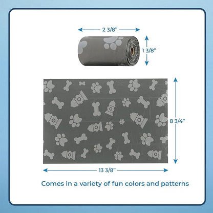 Best Pet Supplies Dog Poop Bags (240 Bags) for Waste Refuse Cleanup, Doggy Roll Replacements for Outdoor Puppy Walking and Travel, Leak Proof and Tear Resistant, Thick Plastic - Gray