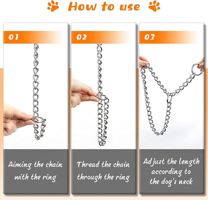 TagME Chain Choke Collar for Dogs, Adjustable Weather Proof Necklace for Extra Large Dogs, Alloy Steel Pet Training Collar