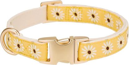 Woven Dog Collar with Metal Buckle Adjustable Jacquard Retro Dog Collars for Small Medium Large Dogs(Daisy,S)