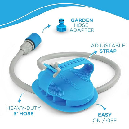 Aquapaw 5-in-1 Horse & Dog Bath Brush & Curry Comb - XL Blue Silicone - Includes 3-ft Shower Hose Attachment & Adapter - Adjustable Spray Scrub Massager - Great for Horses & Big Dogs