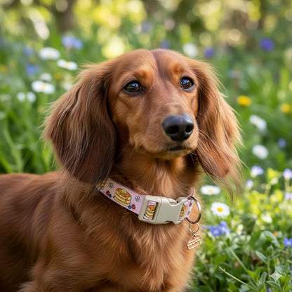 Pink Dog Collar, Girl Dog Collar with Pancake Print, Cute Spring Summer Food Collar with Soft & Breathable Fabric, Adjustable Pet Collar for Small Medium Large Dogs