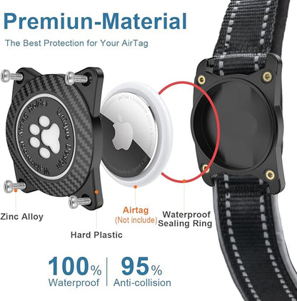 Airtag Dog Collar with Waterproof Air Tag Holder, Luminous Reflective, Soft Padded, Adjustable Nylon Pet Collar for Small Medium Large Heavy Duty Dogs,Black, S