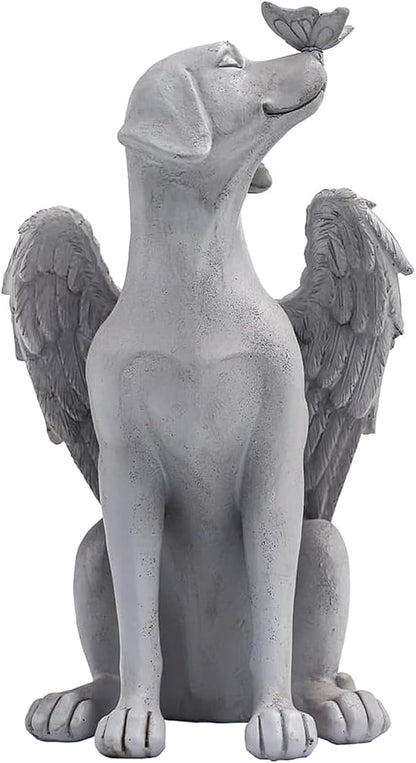 Angel Figurine Memorial Pet Puppy Dog Butterfly Stone Statue with Wings Garden Grave Monument Marker Decor Polyresin Angel Figures Statue Tombstone Sculpture Ornament Loss of Dog Sympathy Gift