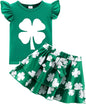 Girls Skirt Set 2 Piece Outfit Toddler Summer Clothes Ruffle Sleeve T-Shirt Bow Knot Tutu Skirt Outfit Set