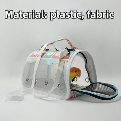 Bird Carrier Bag Bird Travel Cage with Indestructible Stainless Steel Mesh, Feeder Cups and Stand Perch, Portable Bird Travel Bag, Pet Transparent Breathable Travel Cage (Colorful,Small)