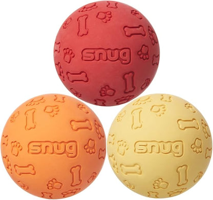 Snug Rubber Dog Balls for Small and Medium Dogs - Tennis Ball Size - Virtually Indestructible (3 Pack - Hot)