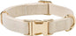 Soft Cotton Hemp Dog Collar with Metal Buckle Adjustable Tweed Dog Collars for Small Medium Large Dogs(Beige,Medium)