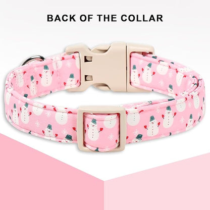 Unique Style Paws Christmas Dog Collar,Pink Snowman Print Dog Collar for Small Dogs,Soft Cotton Puppy Collars with Adjustable Buckle for Small,Medium,Large Dogs