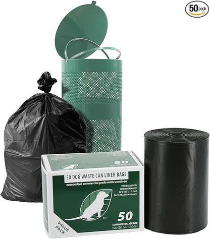 Zero Waste USA - Commercial Grade Dog Waste Station Can Liners -1 Roll of 50 bags - Standard Size 26" W x 33" L (10-13 gallons) - Heavy Duty, Thicker than competitors' bags (1.1 mil)