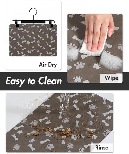 MontVoo Dog Food Mat-Large Pet Feeding Mat for Food and Water-No Stains Quick Dry Dispenser Cat Bowl Mat for Messy Drinkers(23"X34" Brown)
