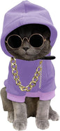 QWINEE 3Pcs Dog Hoodie Cat Apparel Dog Custume Set with Necklace and Sunglasses Pet Clothes for Puppy Small Medium Dogs Cats Mauve Purple X-Small