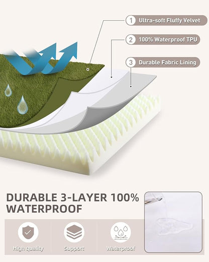 KSIIA Orthopedic Dog Bed Crate Waterproof Pet Mats for Large Dogs Deluxe Plush Washable Pet Bed with Egg Crate Foam & Removable Cover, 41 x 27 Inch, Green