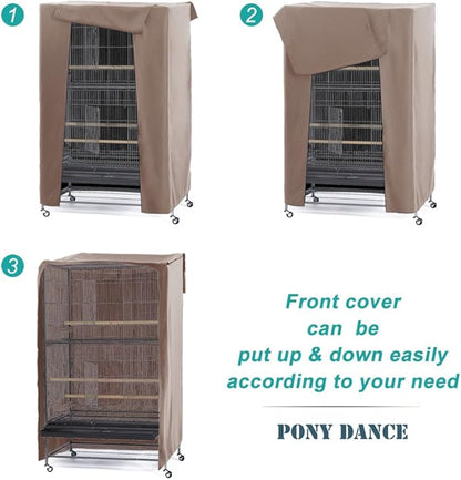 PONY DANCE Pets Product Universal Birdcage Cover Blackout & Breathable Birdcage Cover for Pet Sleep & Rest, Large, Khaki, 35 L x 25 W x 47 in H