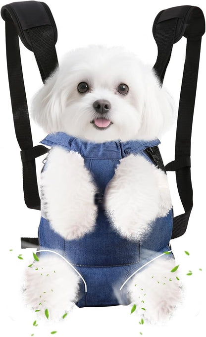 Inspack Dog Backpack Carrier/Cat Carrier, Adjustable Pet Front Carriers Travel Bag for Puppy Medium Dogs, Legs Out, Soft Ventilated Dog Chest Carry Backpacks for Hiking/Camping, 7-11 lbs, Indigo Denim