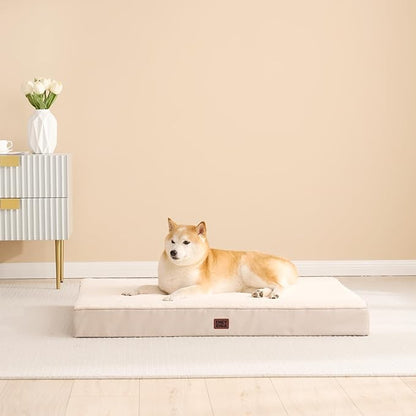 EHEYCIGA Orthopedic Dog Beds for Large Dogs with Removable Washable Cover for Crate, Camel, 35x23