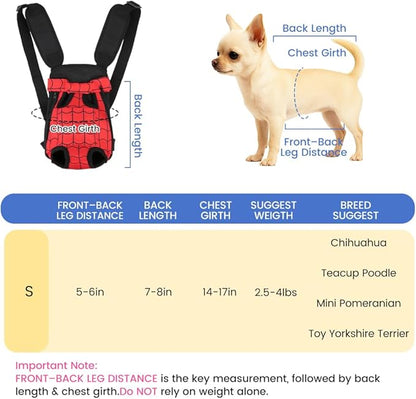 Dog Backpack Carrier, Front Pocket for Essentials, Legs Out Carrying Sling Travel Bag for Small Medium Dogs 2.5-4 Lbs, Soft Wearable Puppy Chest Carry Backpacks for Walking/Hiking/Camping/Traveling