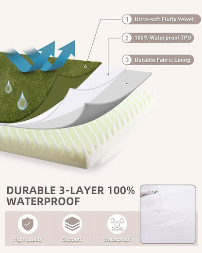 KSIIA Orthopedic Dog Bed Crate Waterproof Pet Mats for Small Dogs Deluxe Plush Washable Pet Bed with Egg Crate Foam & Removable Cover, 23 x 17 Inch, Green