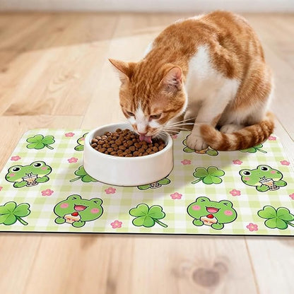 Dog Food Mat for Pet Cat Food Mat, Cute Frog Absorbent Quick Dry Dog Bowl Mats for Food and Water, Non-Slip Cat Pet Feeding Mats for Floor Placemats 12"x20"