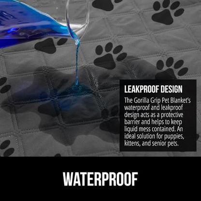 GORILLA GRIP Waterproof Couch Cover for Dogs, Gripped Slip Resistant Backing, Leak Proof Washable Dog Blanket Covers Sofa, Bed, Sectional, Crate, Car, RV Seats, Pet Puppy Essentials, 50x40 Gray Paw