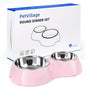 Elevated Dog Bowls Set - Non-Slip Raised Pet Feeder with Medium (10 oz) & Large (20 oz) Stainless Steel Bowls - Includes Durable Resin Stand for Corgi Puppies and Adult Cats - Pink
