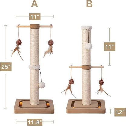 PEEKAB Cat Scratching Post Sisal Scratch Posts for Indoor Kittens and Cats,with Interactive Tracking Toys Suitable for Vertical Scratcher of Small and Medium-Sized Cats 25 Inches Beige