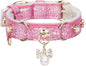 PetsHome Cat Collar, Dog Collar, [Bling Rhinestones] PU Leather Adjustable Pet Collar with Luxury Pendant for Big Cat and Small to Medium Dog Small Pink