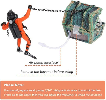 Live-Action Aquarium Ornament Creative Undersea Treasure Chest Diver Air Bubbler Aerating for Fish Tank Decorations Orange Color
