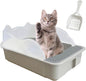 kathson Open Small Cat Litter Box with High Side,Anti-Splashing Kitten Litter Pan,Semi-Enclosed Removable Kitty Cat Toilet with Litter Sifting Scoop for Boxes Easy to Clean No Odor-Grey